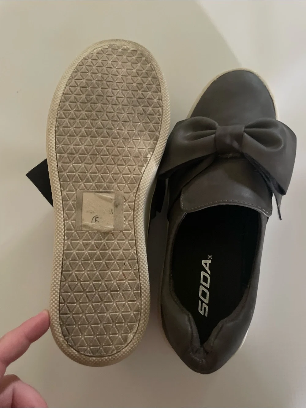 SODA Women’s Charcoal Gray Faux Leather Oversized Bow Slip-On Shoes
